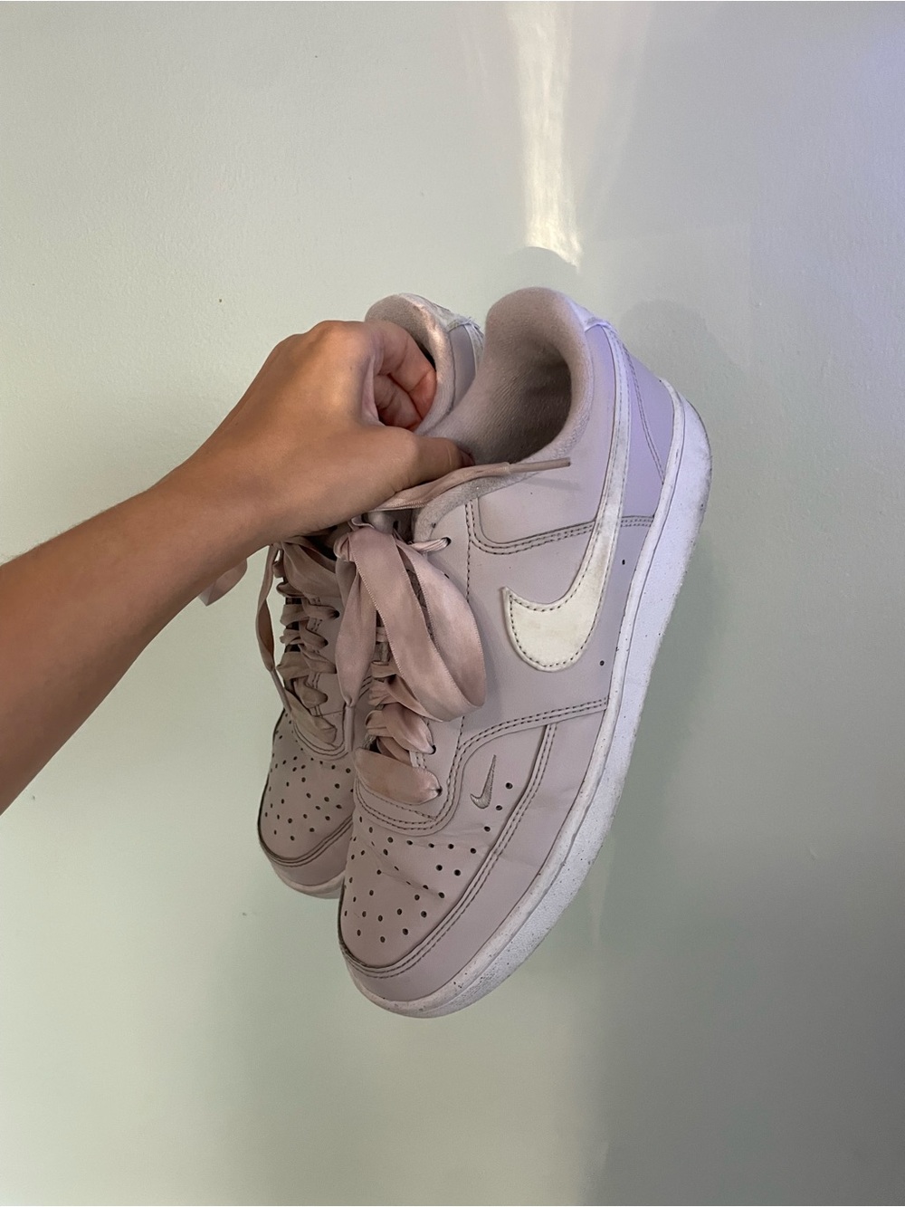 Nike Court Vision Low Next Nature in Platinum Violet with Ribbon Laces